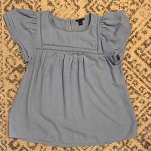 Ann Taylor Blue Ruffled Cap Sleeve Blouse